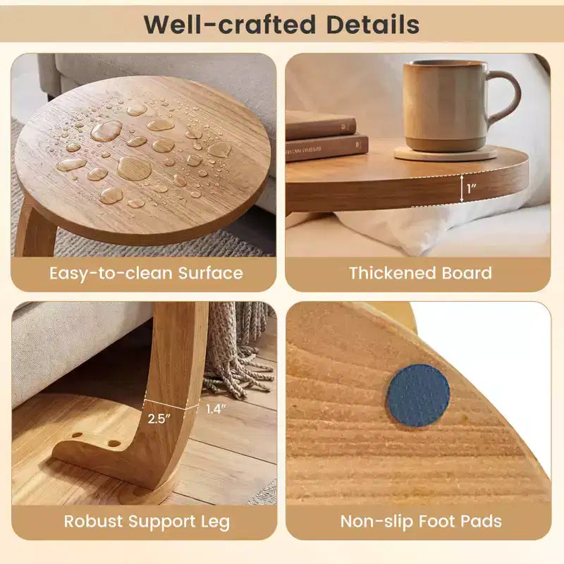 Costway 1/2 PCS Round C-shaped Side Table, 24 Solid Teak Wood End Table with Thickened Top