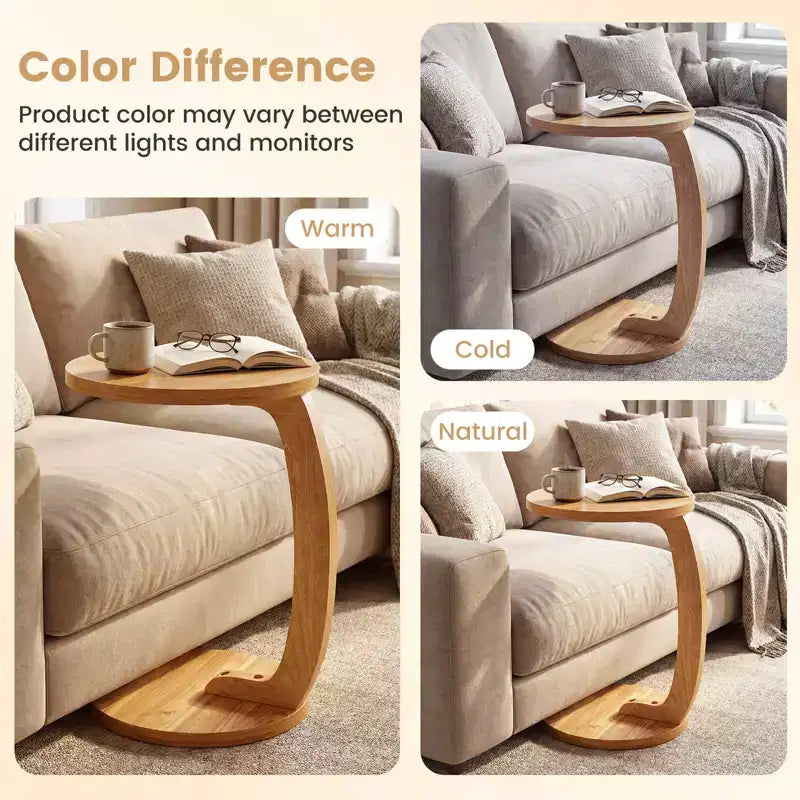 Costway 1/2 PCS Round C-shaped Side Table, 24 Solid Teak Wood End Table with Thickened Top