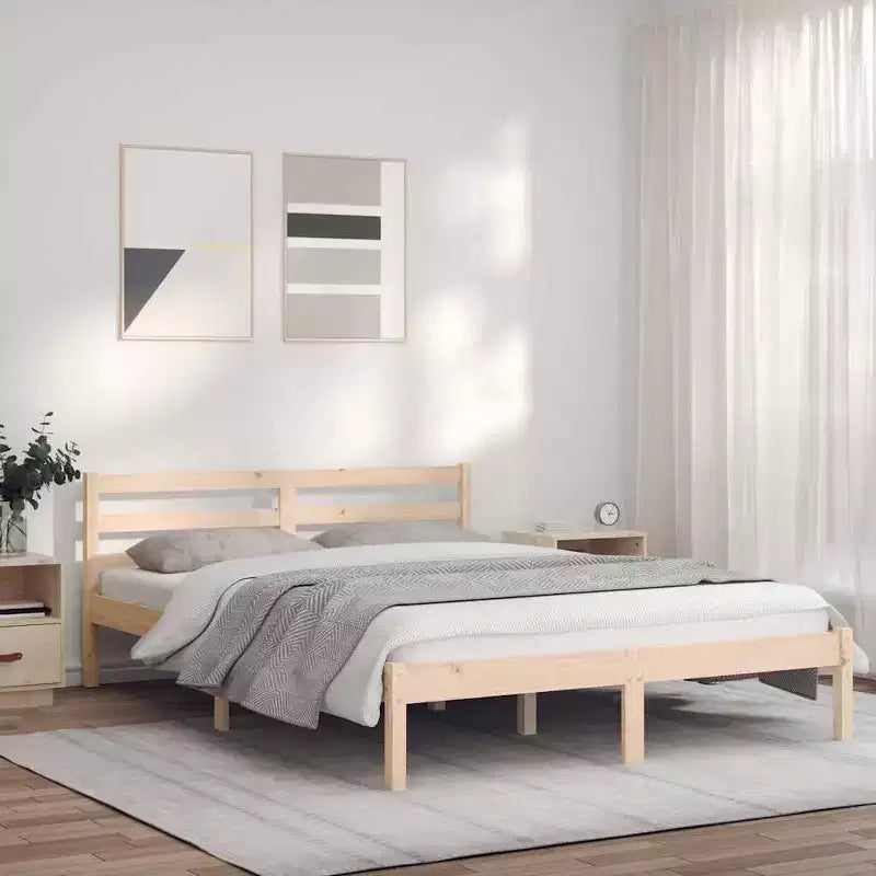vidaXL Bed Frame Natural 76.97 x 56.10 x 27.36 in Solid Pine Wood