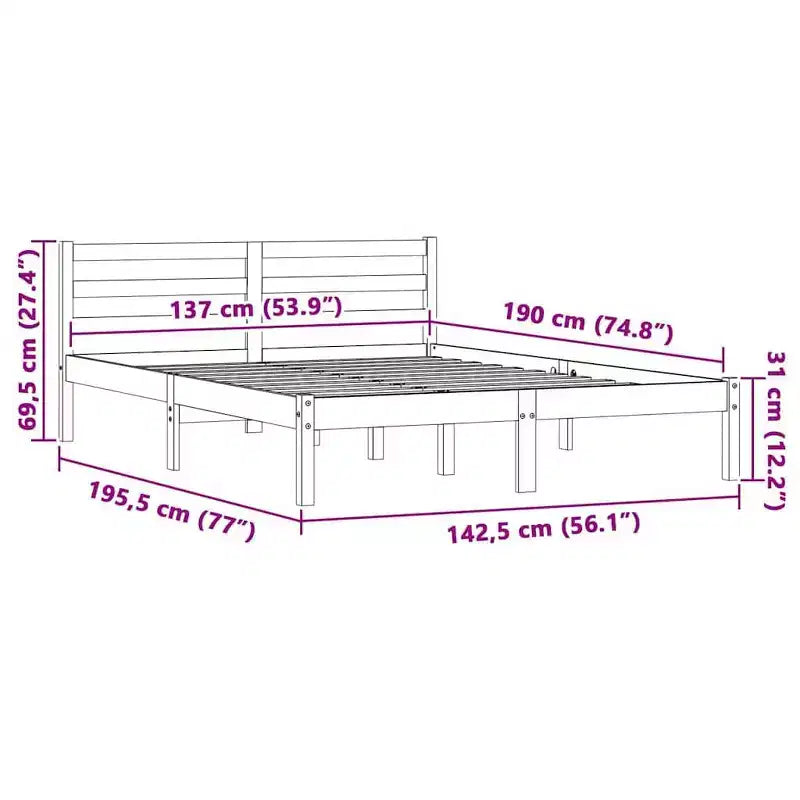 vidaXL Bed Frame Natural 76.97 x 56.10 x 27.36 in Solid Pine Wood