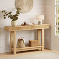 Modern Farmhouse Fluted Console Table - 2-Tier Narrow Wood Entryway Table with Storage Shelf - Rectangular Sofa Table for Hallway & Foyer