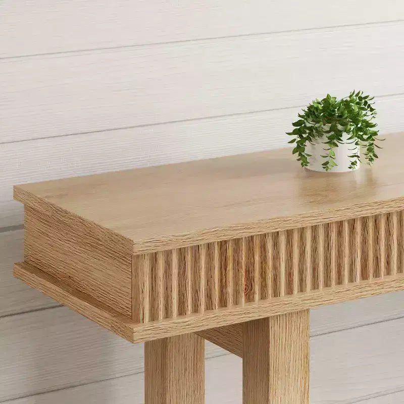 Modern Farmhouse Fluted Console Table - 2-Tier Narrow Wood Entryway Table with Storage Shelf - Rectangular Sofa Table for Hallway & Foyer