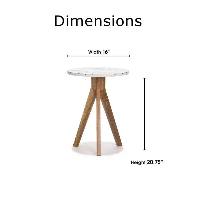 Amari Round Side Table with Brass Inlay Top White - Adore Decor: Marble Look, Tripod Base, No Assembly Required
