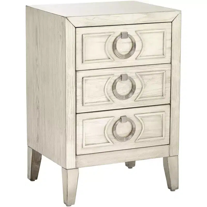 Coast to Coast Accents Reeds Farmhouse Rustic Wood Rectangular Accent Table 19 x 15 3/4 with 3-Drawer White for Living Room Bedroom Bedside Entryway