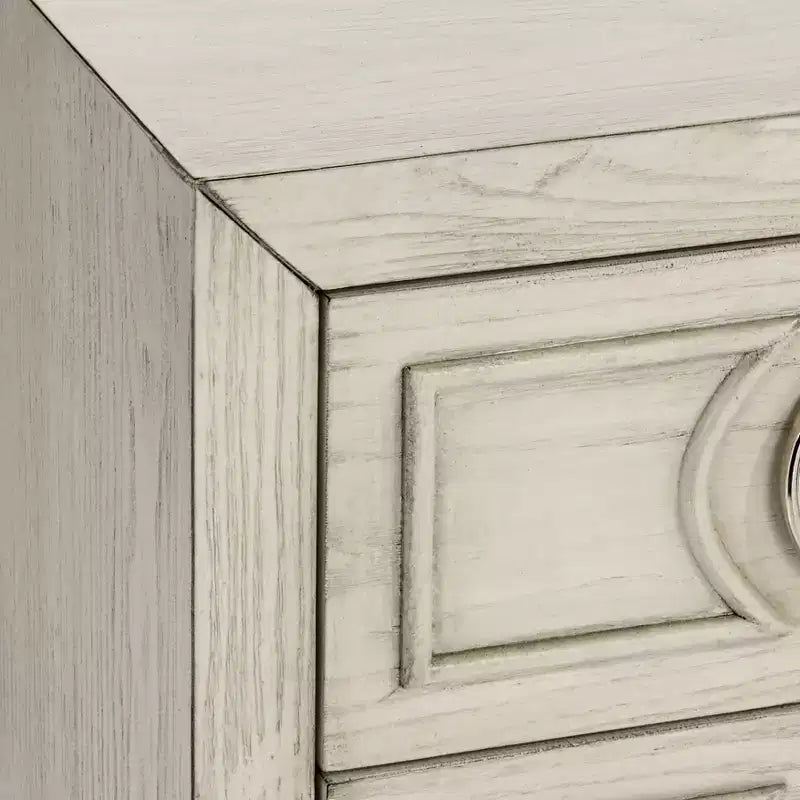 Coast to Coast Accents Reeds Farmhouse Rustic Wood Rectangular Accent Table 19 x 15 3/4 with 3-Drawer White for Living Room Bedroom Bedside Entryway