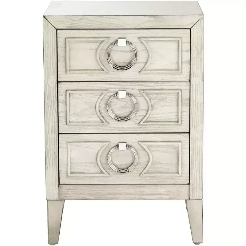 Coast to Coast Accents Reeds Farmhouse Rustic Wood Rectangular Accent Table 19 x 15 3/4 with 3-Drawer White for Living Room Bedroom Bedside Entryway