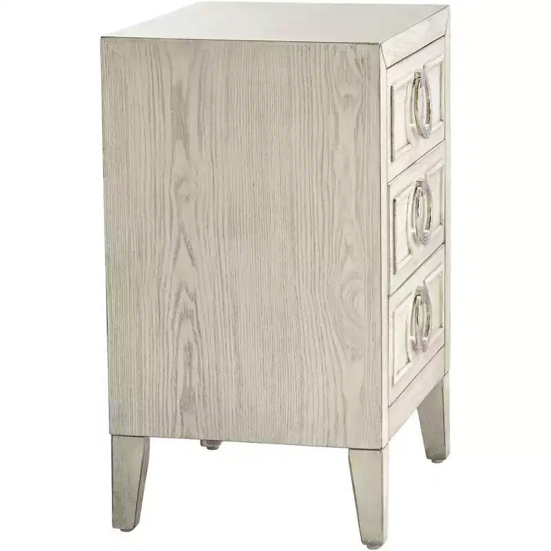 Coast to Coast Accents Reeds Farmhouse Rustic Wood Rectangular Accent Table 19 x 15 3/4 with 3-Drawer White for Living Room Bedroom Bedside Entryway