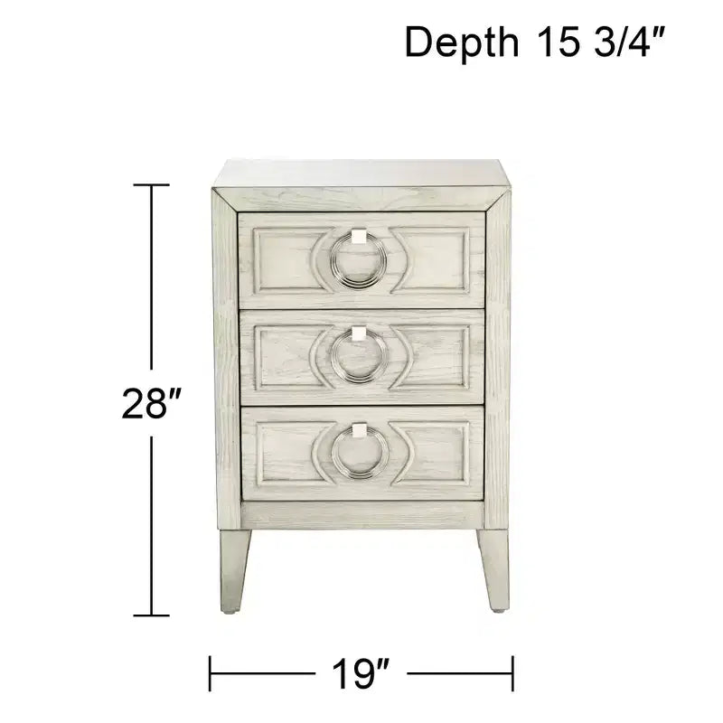 Coast to Coast Accents Reeds Farmhouse Rustic Wood Rectangular Accent Table 19 x 15 3/4 with 3-Drawer White for Living Room Bedroom Bedside Entryway