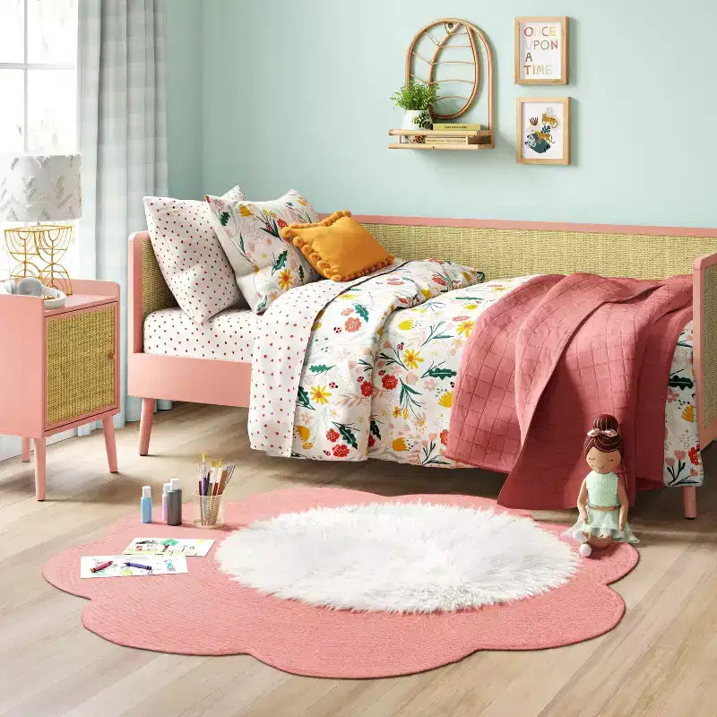 Rattan & Wood Bedside Kids' Cabinet Rose Pink - Pillowfort