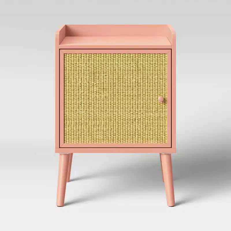 Rattan & Wood Bedside Kids' Cabinet Rose Pink - Pillowfort