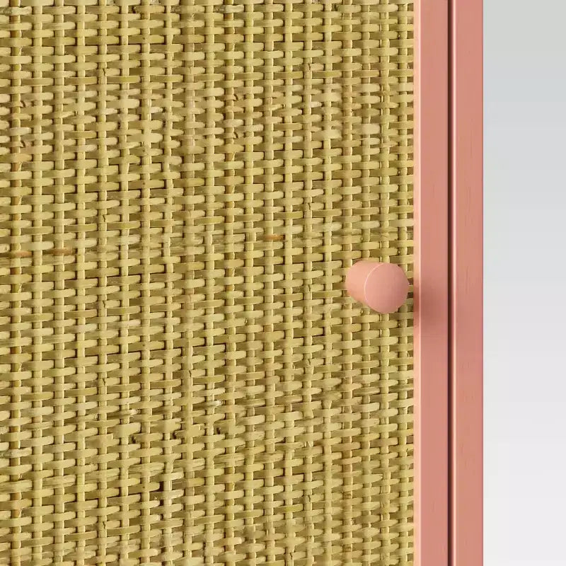 Rattan & Wood Bedside Kids' Cabinet Rose Pink - Pillowfort